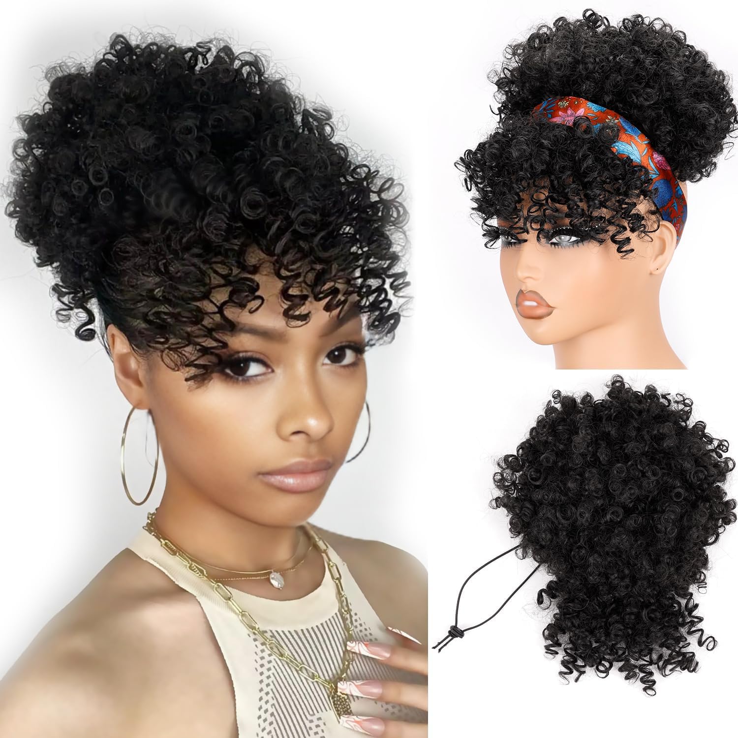 Drawstring Afro Curly Puff Ponytail - Kısa İpli Atkuyruğu Perçemli Afro Puff