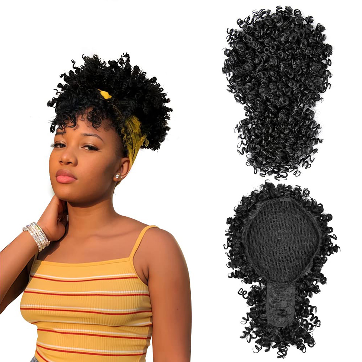 Drawstring Afro Curly Puff Ponytail - Afro puf sentetik İpli at kuyruğu