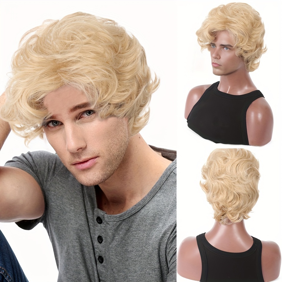 Synthetic Wigs - Erkek Sarışın Peruk Kısa Dalgalı Kabarık