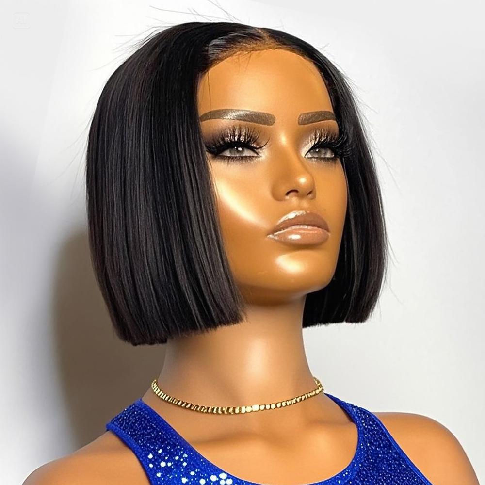 Pre Parted 13X4 Lace Front Bob Wig - %250 Yoğunluklu Düz Kısa Bob Peruk