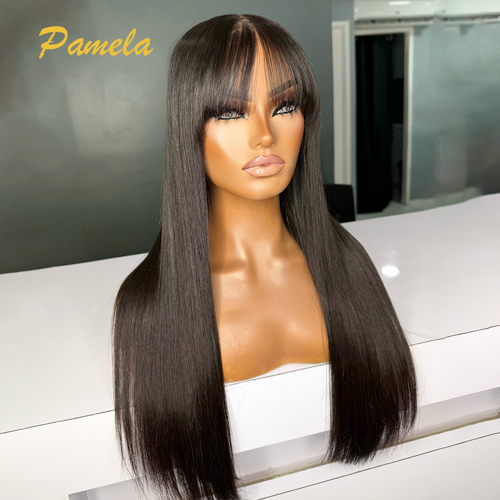 Human Hair Wigs - Brezilya Önceden Kesilmiş Düz Saçlı, Kaküllü