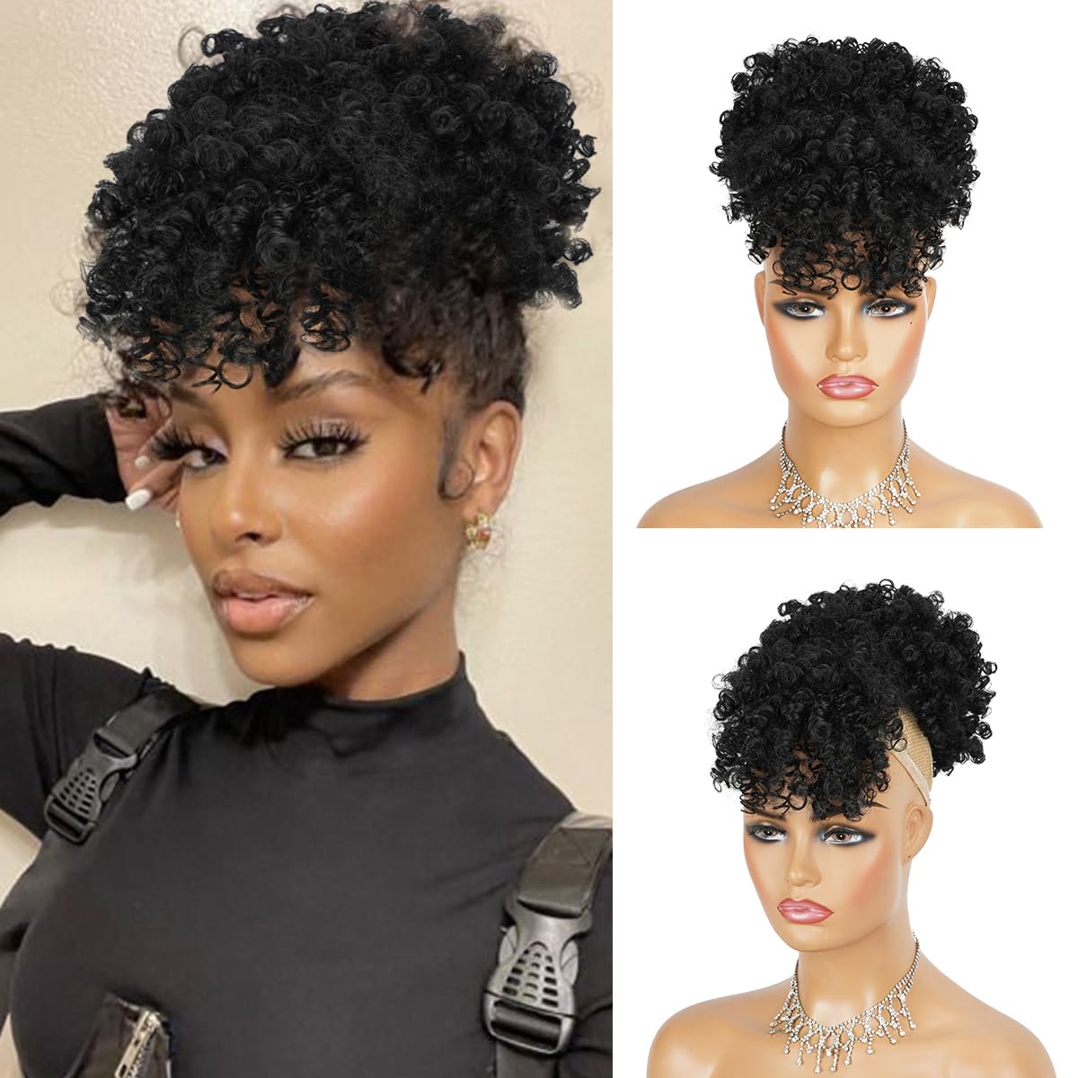Drawstring Afro Curly Puff Ponytail - Afro Puf İpli At Kuyruğu Siyah