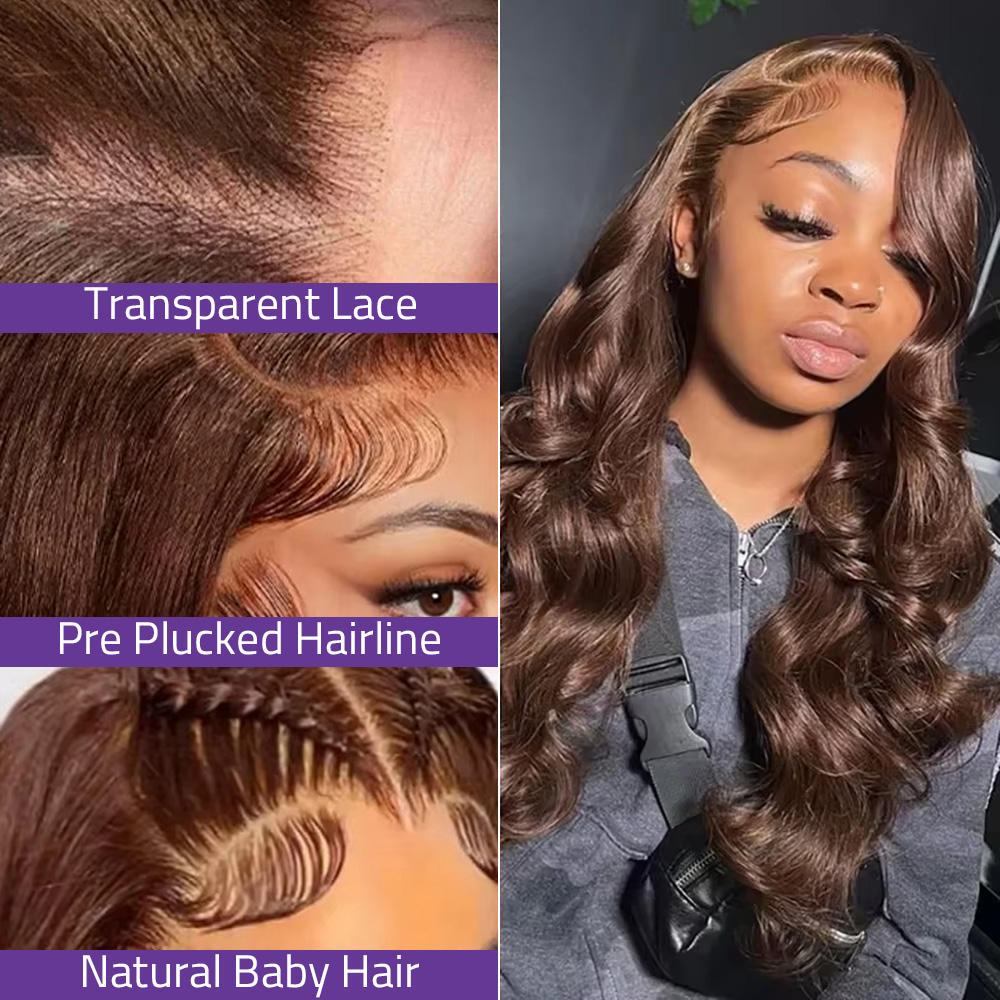 Hd Lace Frontal Wig Human Hair Pre Plucked - # 4 Çikolata Kahverengi Renkli %200