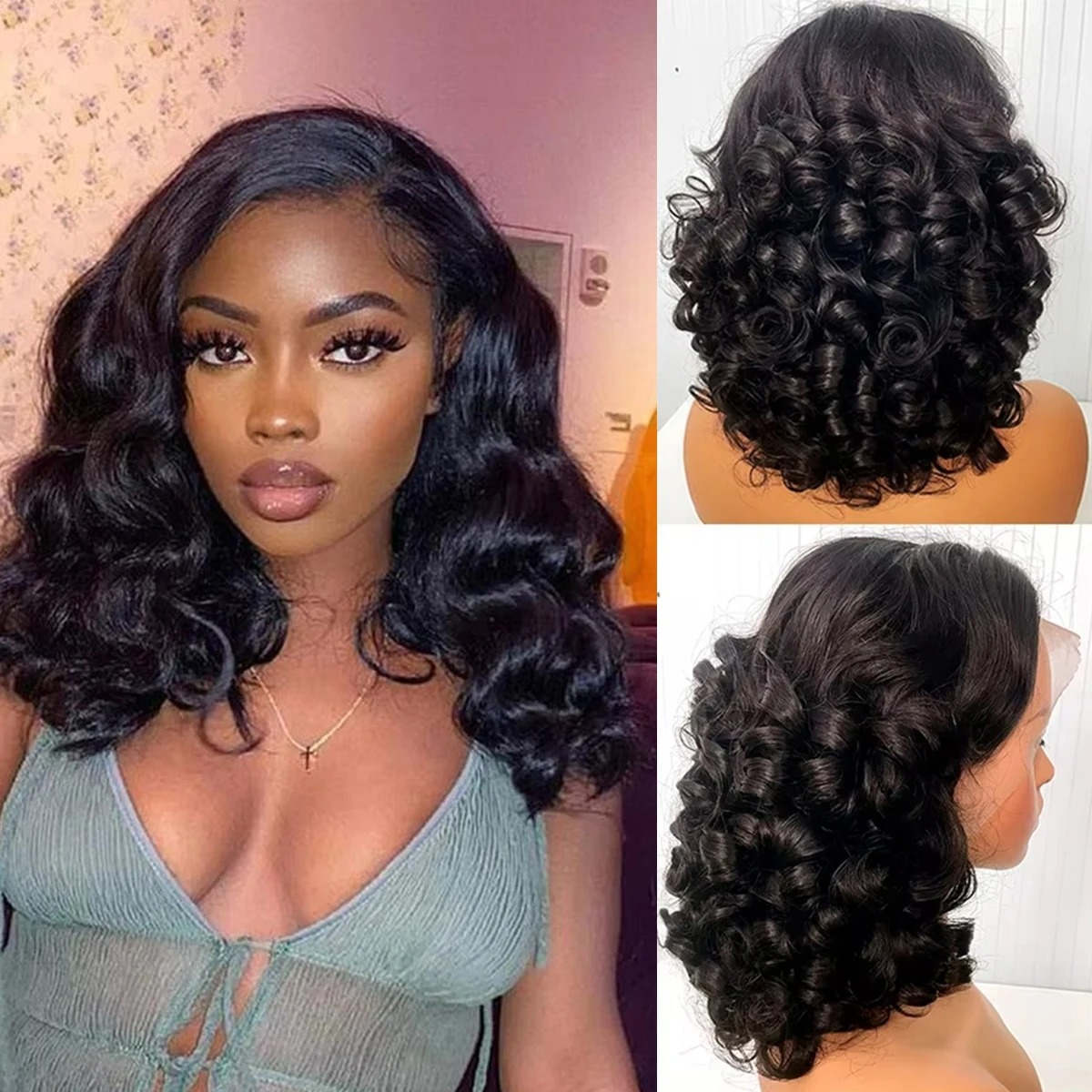 Siyah Peruk Kısa Bob Dalgalı D - Pre Parted 13X4 Lace Front Bob Wig incelemesi ve fiyatı