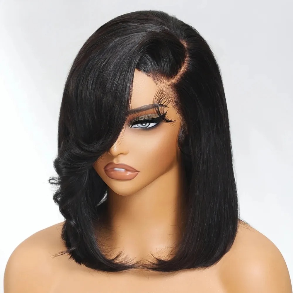 Siyah Kısa Bob Düz Peruk, Kakü - Pre Parted 13X4 Lace Front Bob Wig incelemesi ve fiyatı