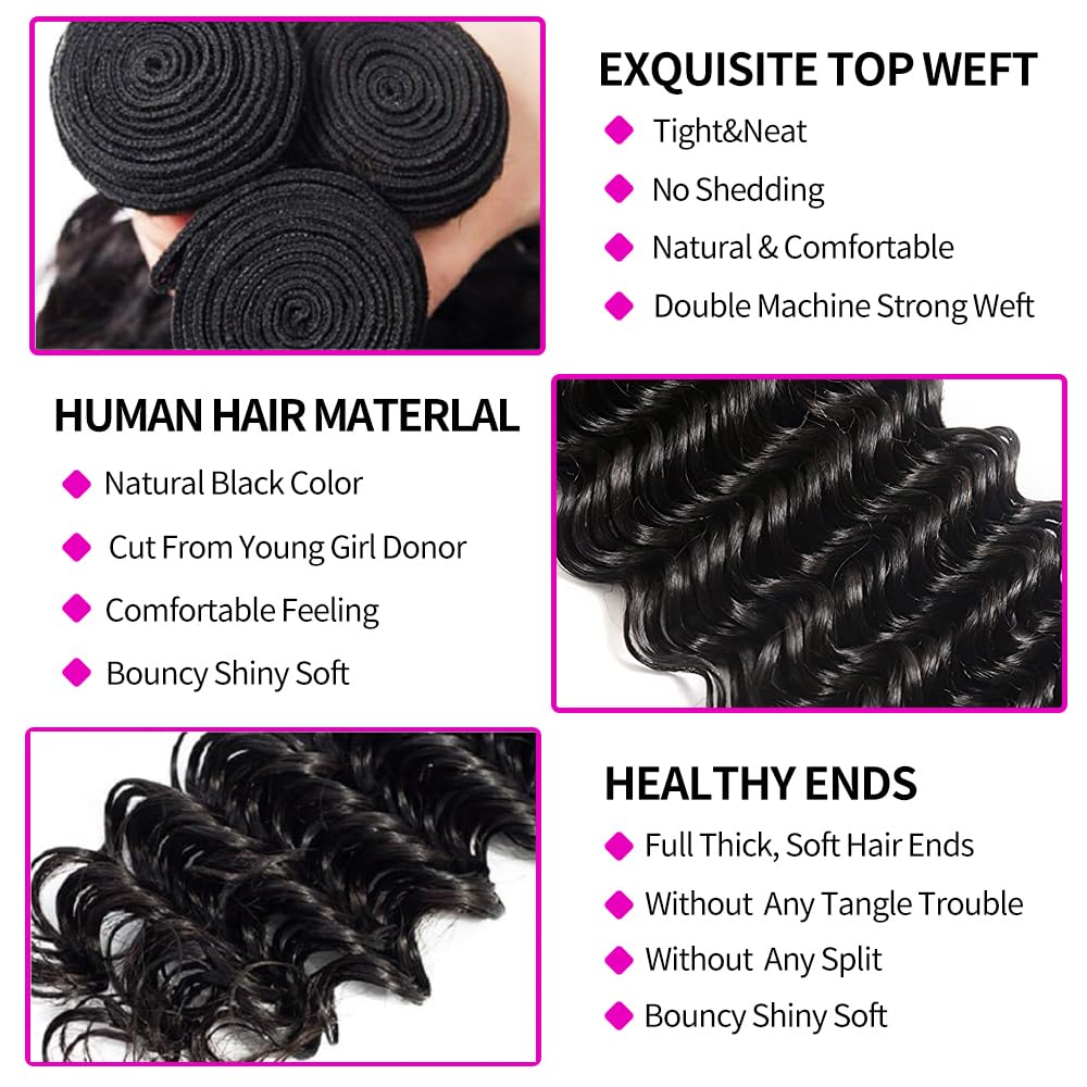 Kapatmalı İnsan Saçı Demetleri - Deep Wave 3 Bundles With Closure incelemesi ve fiyatı